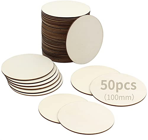 RUBY 50 Stück Rund Holzscheiben Holzscheiben zum basteln Holz Scheibe Rund 10cm x 2mm für Dekoration Handwerke Bemalen (50pcs,10cm x 2mm)
