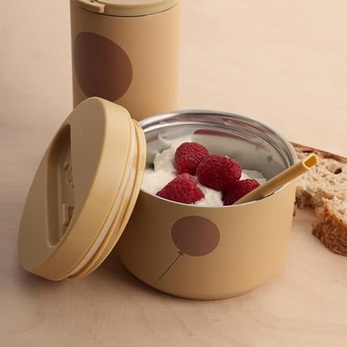 Design Letters thermobehälter für essen mit löffel | warmhaltebehälter essen für müslibecher, joghurtbecher, porridgebecher to go | 330ml auslaufsicher lunchbox für Kinder und Erwachsene to go