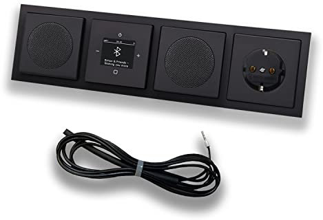 Busch Jäger DAB+ Unterputz Bluetooth Radio 8217U-101 SCHWARZ MATT Komplett-Set + 2x Lautsprecher + SCHUKO Steckdose 20EUC-885 + 0,9 m EBROM Wurfantenne zur Empfangsoptimierung - 8217 U -101 BT Connect