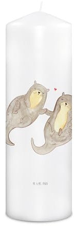 Mr. & Mrs. Panda Stumpenkerze Otter Hände halten 29 x 8 cm XL - Geschenk, Liebe, Händchen, Paar, Osterkerze, Hochzeitskerze, Kommunionskerze, Schmuckkerze, glücklich, Weihnachtskerze, Seeotter