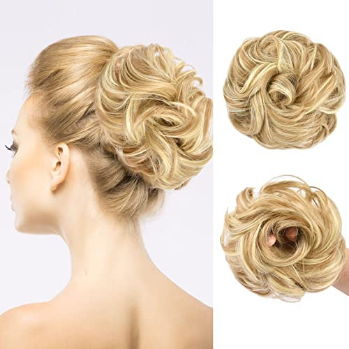 AOMIG Extension Chignon, Extension Capelli Chignon Elastico con Capelli Ricci Ondulato Chignon, Elastico Capelli Finti Donna Da Sposa Disordinato Chignon Coda di Cavallo Accessori Per Capelli (Oro)