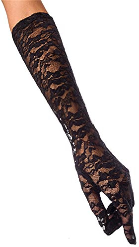 Spitzenhandschuhe Damen, Lang Hochzeit Brauthandschuh Sommer UV Sonnenschutz Fahrhandschuhe Brautkleider Handschuhe für Hochzeit Party Damen Hochzeit Abendessen 1980 Partykostüm -Schwarz