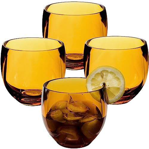 Hummelladen Lot de 4 verres de camping en acrylique - 400 ml - Doré - Sans pied - Verre acrylique - Verre à eau - Pour camping, jardin, pique-nique, enfants, personnes âgées, coktail