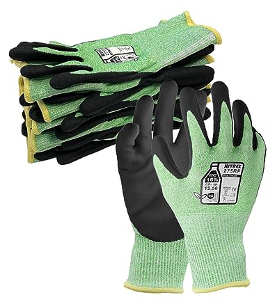 NITREX 275RP Schnittfeste Arbeits- und Schutzhandschuhe, gesandete Nitril-Handflächenbeschichtung, Schutzhandschuhe gegen mechanische und industrielle Gefährdungen – 5 Paar je Beutel