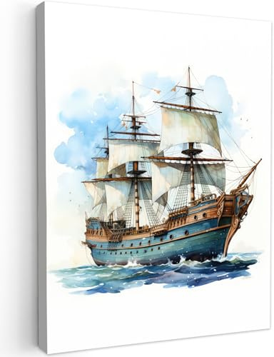 MuchoWow© Leinwand Bilder Wanddeko Wohnzimmer Aesthetic Room Decor Deko | 60x80 cm - Zimmer Wandbilder Modern Fotogeschenke Maritime - Schiff - Alt - Segel - Meer - Wasser - Natur - Maritim