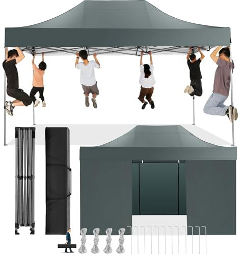 COBIZI Faltpavillon 3x4,5 Wasserdicht Stabil Winterfest mit Seitenwand,Pop Up Pavillon Partyzelt,Sonnenschutz Gartenpavillon,Pavillon Faltbar mit Handtasche(3 mal 4,5m Grau)