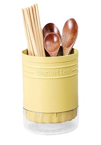 Tissting Küchenutensilienhalter 15 x 11 cm Rund Gelb - Organizer Mit Fächern Für Gabeln Löffel Essstäbchen, Moderner Aufbewahrungskorb Aus Kunststoff, Entwässerungsdesign Für Trockene Arbeitsplatte