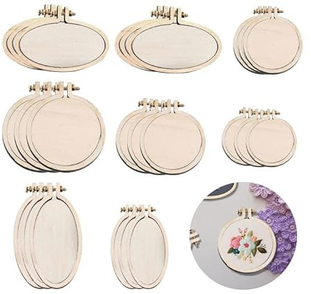 Gotrain 24 Sets 8 Größen Holz Mini Stickrahmen Kleine Kreuzstich Hoop Mini Ring Stickerei Kreis für DIY Anhänger Handwerk Rund Oval Vertikal Oval Horizontal
