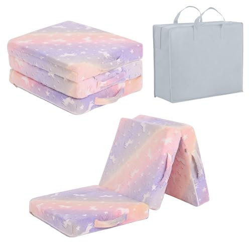 Tiita Trifold Bodenmatratze für Kinder, 145 x 56 x 8 cm Glow in The Dark Baby Kinder Futon mit abnehmbarem Bezug, Kleinkind Boden Bett Nap Matte mit Aufbewahrungstasche, Pink Pegasus