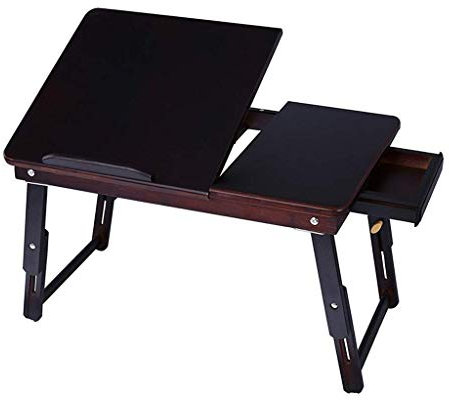 Klappbarer Beistelltisch fürs Bett, Laptoptisch, Tablett, Betttisch, Frühstückstisch, Campingtisch, Studententisch, Kleiner Tisch, verstellbares Frühstückstablett (Farbe: Schwarz, Größe: 55 x 35 x 22