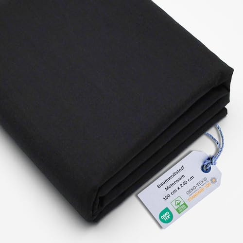 Stoff Virginia Tex, Meterware, Baumwollstoff 100%, große Breite 240 cm, Baumwollstoff 100% Oeko -Tex Standard 100 Unifarben zum Nähen (Schwarz, 100 cm)