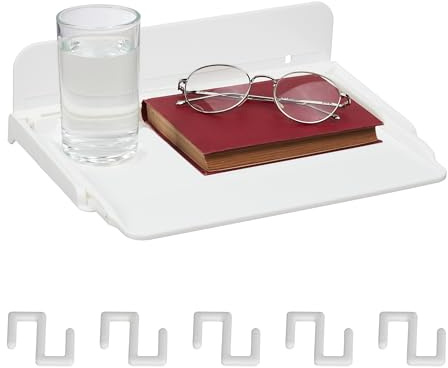 Relaxdays Mensola da Letto, Mini Comodino Sospeso da Agganciare, 8,5x30x22 cm, Ripiano Allungabile in Plastica, Bianco
