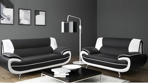 Luxury Product New Palermo Napoli 3&2 Seater Faux Leather Modern Retro Couches Karol Onyx sofa set Mix/Match (Black/White, 3+2 seater)