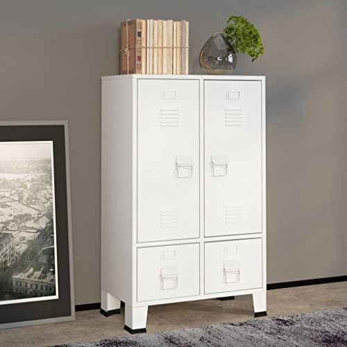 Hommdiy Kleiderschrank Industrie-Stil Garderobenschrank Schlafzimmerschrank Stahlschrank Lagerschrank Dielenschrank 67x35x107cm Stahl Weiß