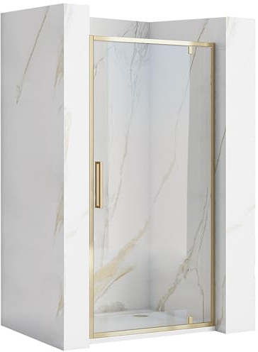 Rea RAPID SWING GOLD 90 HALBOFFENE DUSCHTÜR Klares gehärtetes Sicherheitsglas 6 mm (Gold)