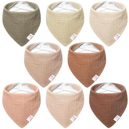 Bearmoss Lätzchen Baby Dreieckstuch Musselin Halstuch Baby für Junge und Mädchen,100% Baumwolle Verstellbare 8 Stück (Kokosnuss-Mocca)