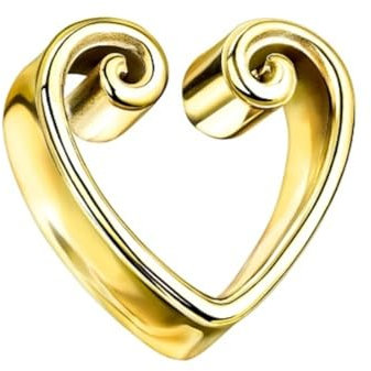 Taffstyle Flesh Tunnel Ohr Plug Ear Ohrpiercing Vintage Schmuck Piercing Edelstahl Herz Gold 12mm