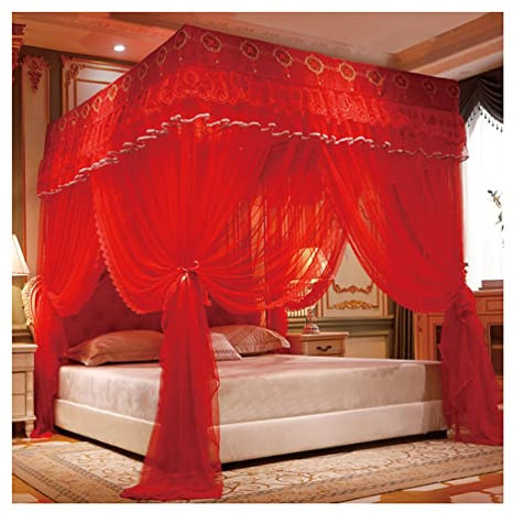 Rotes Betthimmel-Moskitonetz für Twin Queen King, Prinzessinnenzimmer, Schlafzimmerdekoration, Bodenbettdecke, Bettvorhänge (Farbe: Rot, Größe: 120 x 200 cm/47 x 79 Zoll)