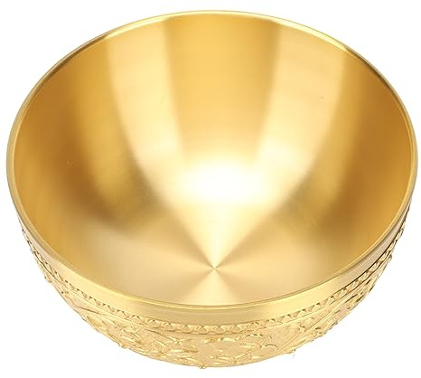 HERCHR Cuenco Decorativo De Latón Antiguo, Frutero Dorado Para Mostrador De Cocina, Cuenco De Latón De Diseño Tallado Para Decoración Del Hogar De Mesa, 4,9x2,4 Pulgadas