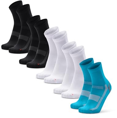 DANISH ENDURANCE Calcetines Deporte Hombre y Mujer de Media Caña, Pack de 3 o 5, Multicolor (2xNegro/Gris, 2xBlanco, 2xAzul Caribe), 43-47