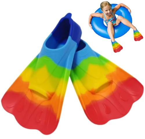 Peosaard Flippers Kids Silicone Flipper Comfortable Swimming Fins Rainbow Fins for Swimming Training Short Youth Diving Fins for Snorkeling Diving Pool Activities S, Diving Fins