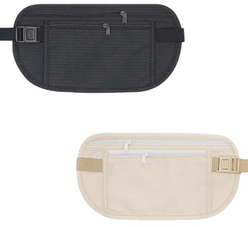 XUKZIMA 2 Pcs verdeckter Geldgürtel Anti-Diebstahl-Sicherheits-Gürteltasche Sport-Gürteltasche Verstellbarer Hüftgurt wasserdichte Reisetasche für Handy Reisepass Bargeld Schwarz Khaki
