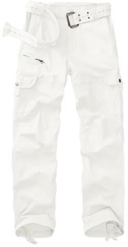 yeyity Pantalones cargo para mujer, multibolsillos, pantalones de senderismo, pantalones de trabajo, de algodón, pantalones de correr, pantalones de trekking, militares, ropa de calle, Blanco, 32