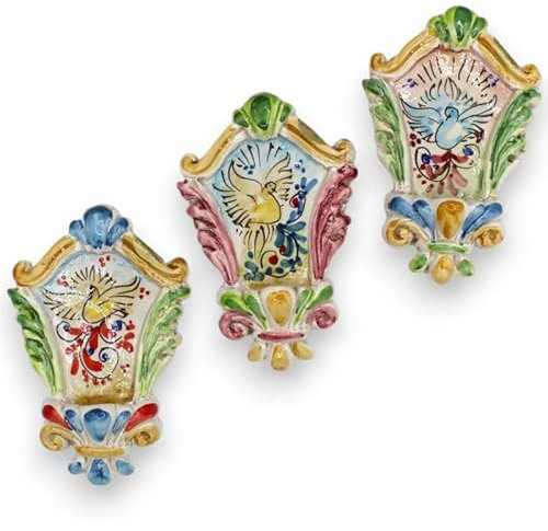 SICILIA BEDDA CAPACI Acquasantiera (1Unità) in Ceramica Caltagirone, h 14 cm ca. Colore Casuale