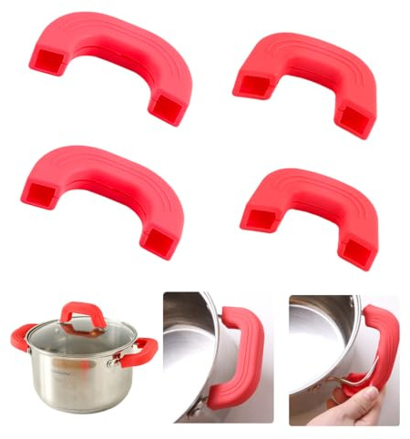 LYQNIHOB 2 pares de asas de silicona para ollas, mango de silicona, mango de olla, asas de silicona para ollas, utensilios de cocina resistentes al calor para proteger tus dedos al cocinar sartenes