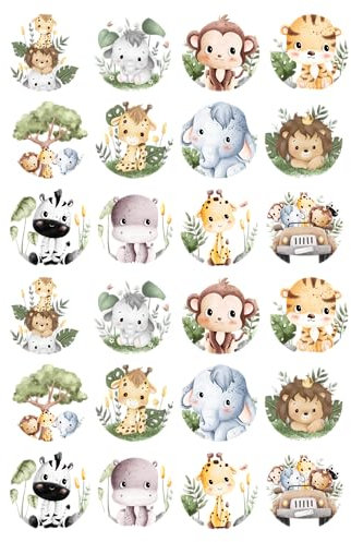 Top it Toppers Ltd 24 Multicolored Jungle Safari Animal Cupcake Toppers, 1.5 inches, 24 Count, Birthday, Wild Jungle Animal Theme Party Supplies