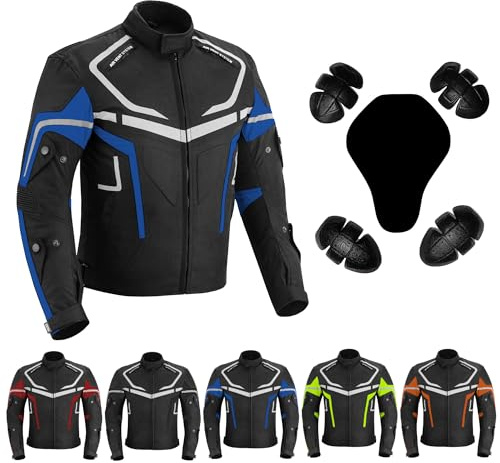 Vaster Moto Chaqueta de motociclista impermeable y blindada hombre, para invierno y verano, de Cordura, con homologación CE (EN 17092-4) (FR/ES, Letras, L, Regular, Regular, Azul)