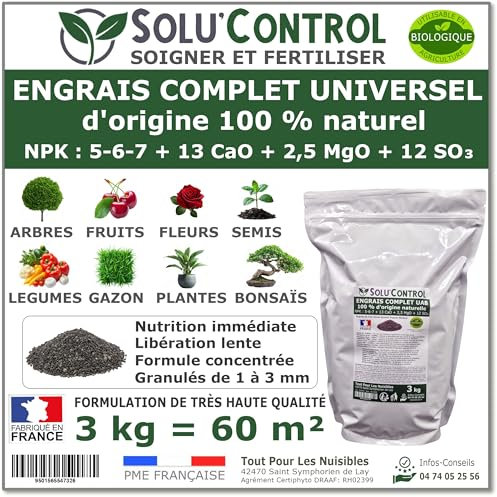 3 kg d'ENGRAIS COMPLET universel et équilibré - SoluControl - UAB - Utilisable en Agriculture BIOLOGIQUE