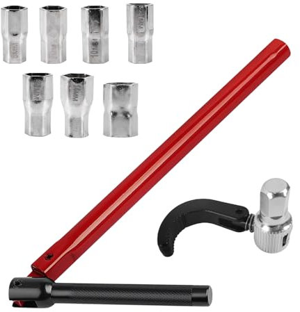 Jjqieosjeog Llave para Grifo de Fregadero, Con Herramienta de Instalación de Manguitos de 8-17 mm, Llave Tuerca Grifo, Robusta y Duradera, para Instalaciones Sanitarias de Grifos de Lavabo (Rojo)