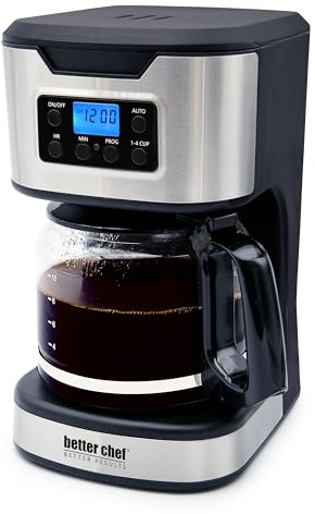 Better Chef Programmable 12-Cup Coffee Maker | 1-4 Cup Setting | Auto-Pause to Serve | 2hr Keep Warm | Perma-Filter | Stainless (Stainless)