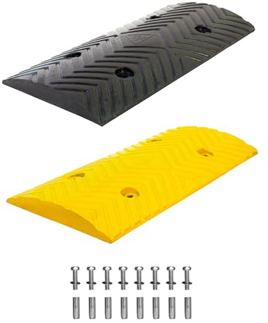 Pack - Banda Reductora de Velocidad Vial 35mm Tornillos Incluidos – Badenes de Goma para Rampa Garaje, Suelo, Carretera, Aparcamiento o Parking– Badenes para Garaje Resistentes - 500x250x35mm