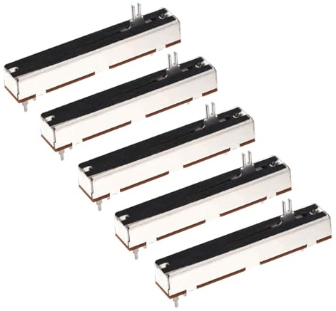 QUARKZMAN 5 Stück Schiebepotentiometer 100K Ohm Slide Potentiometer 45mm | Einzel Linear, Elektronisches Potentiometer, 3 Pins, mit Metallgriff