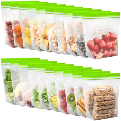 SPLF 20 Pack Half Gallon Reusable Freezer Bags Dishwasher Microwave Safe | Extra Thick Double Zip Lock Half Gallon (2.27L) Food Storage Bags, Leakproof Containers for Meal Prep, Fridge Kitchen