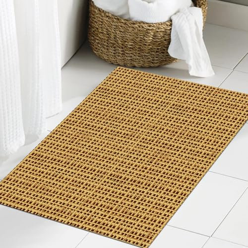 JHAOUNUK Tappeto Bagno Super Assorbente Tappetino per Doccia Microfibra,Asciugatura Rapida Tappetino Doccia per,Ramo Giunco Rattan Canna Beige Paglia Rotang Vimini Bambù Modello Design,40x60cm