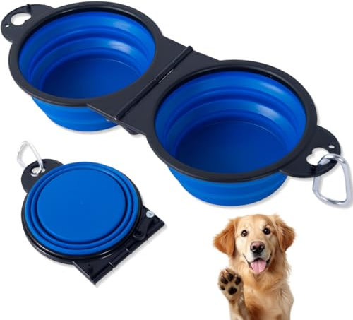 KEWUF gamelle pour chien, gamelle pliable pour chien, Bols pour Chiens Gamelles de Voyage Deux en Un Intégré Pliable Bol sans Rebord en Plastique, pour la Randonnée Le Camping pour Chiens Chats