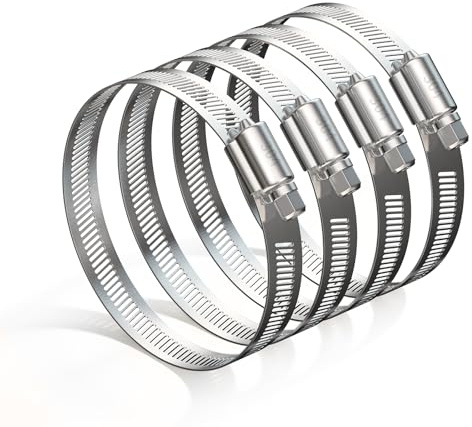 ZT-NET 4 Hose Clips - Adjustable 304 Stainless Steel Duct Clamps - Pipe Clamps for Securing Hose Connections Home Gas Water and Fuel Line (4Pcs, 20-100mm)
