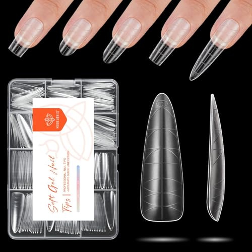 Modelones Nageltips mit Hilfslinien 216 Stück- Full Cover Nail Tips Set, Soft Gel Tips Set, Buff PMMA Harz Nagelspitzen, Künstliche Nägel Zum Aufkleben Nail Art DIY, Lang Spitze Mandel