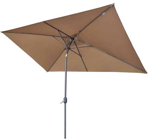 Rechteckiger Terrassenschirm, 1,8 x 3 m, mit Kurbel und Druckknopf, neigbar, wasserdicht, Marktschirm, UV-Schutz, 6 Rippen für den Außenbereich