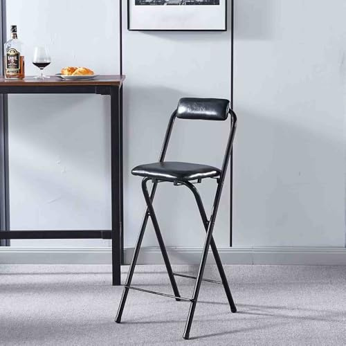 Sgabello da bar pieghevole da 76,2 cm, seggiolone portatile con seduta imbottita, sgabello salvaspazio per sala da pranzo al chiuso e all'aperto, nero, 65 cm