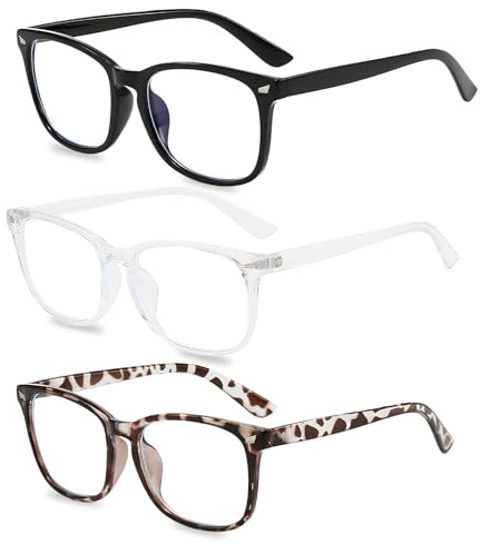 Swiftctrl Lot de 3 paires de lunettes anti-lumière bleue pour homme et femme - Lunettes d'ordinateur anti-lumière bleue avec monture légère - Lunettes de bureau pour le travail sur écran, les jeux et