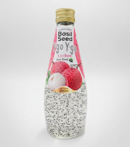 Y-go Y-go Basil Seed Drink 290ml | With refreshing Fruity Juice with Fun and Premium Basil Seeds (Pack of 24, Lychee Flavour)
