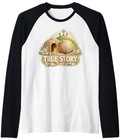 Verdadera Historia de Pascua Cristiano Jesucristo Tumba Vacía Cruz Camiseta Manga Raglan