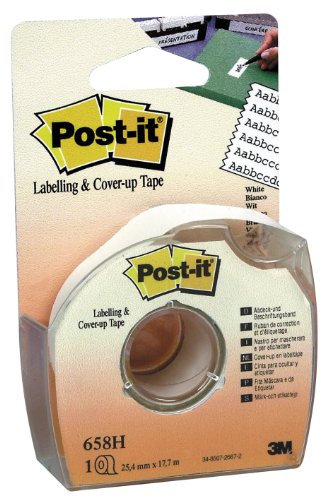 Post-it Nastro Adesivo in Carta per Etichette e Correzioni, Scrivibile, Bianco e Rimovibile, Post-it Rotolo per Scuola, Quaderni e Archivio, Rotolo da 25 mm x 17,7 m