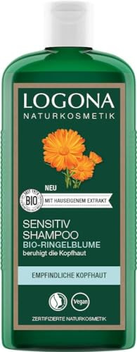 LOGONA Naturkosmetik Sensitiv Shampoo für natürlich gesundes Haar, Geeignet für empfindliche, sensible Kopfhaut, Mildes Haarshampoo mit veganer Formel aus Bio Ringelblume, 1 x 250 ml