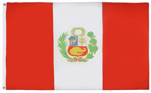 AZ FLAG - Bandera Perú - 150x90 cm - Bandera Peruana 100% Poliéster Con Ojales de Metal integrados - 110g - Colores Vivos Y Resistente A La Decoloración