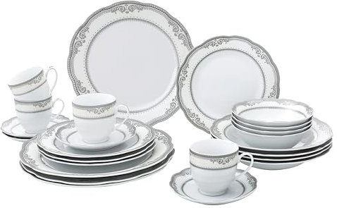 Lorren Home Trends Victoria-24 - Vajilla (porcelana, 24 piezas), diseño de victoria, color blanco